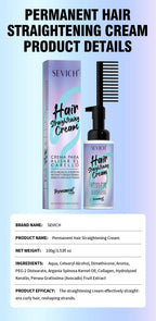 Keratin Hair Straightening Cream with Comb 100ml  Repair Damaged Frizzy Hair Soft Smooth Shiny Straightening Deep Moisturizing