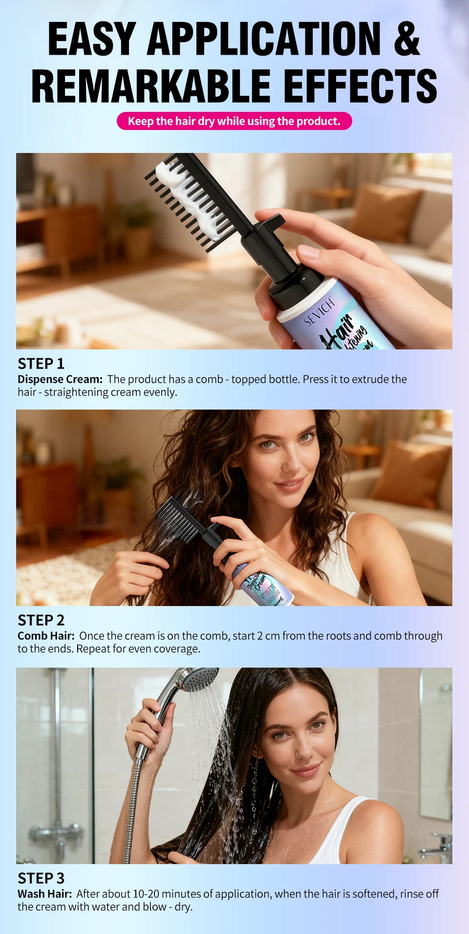 Keratin Hair Straightening Cream with Comb 100ml  Repair Damaged Frizzy Hair Soft Smooth Shiny Straightening Deep Moisturizing