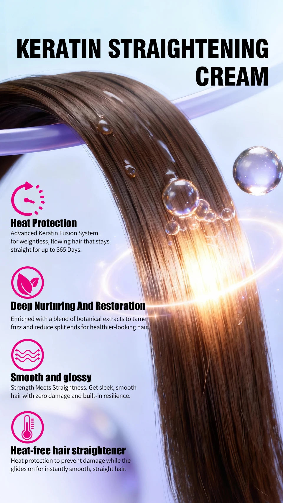 Keratin Hair Straightening Cream with Comb 100ml  Repair Damaged Frizzy Hair Soft Smooth Shiny Straightening Deep Moisturizing