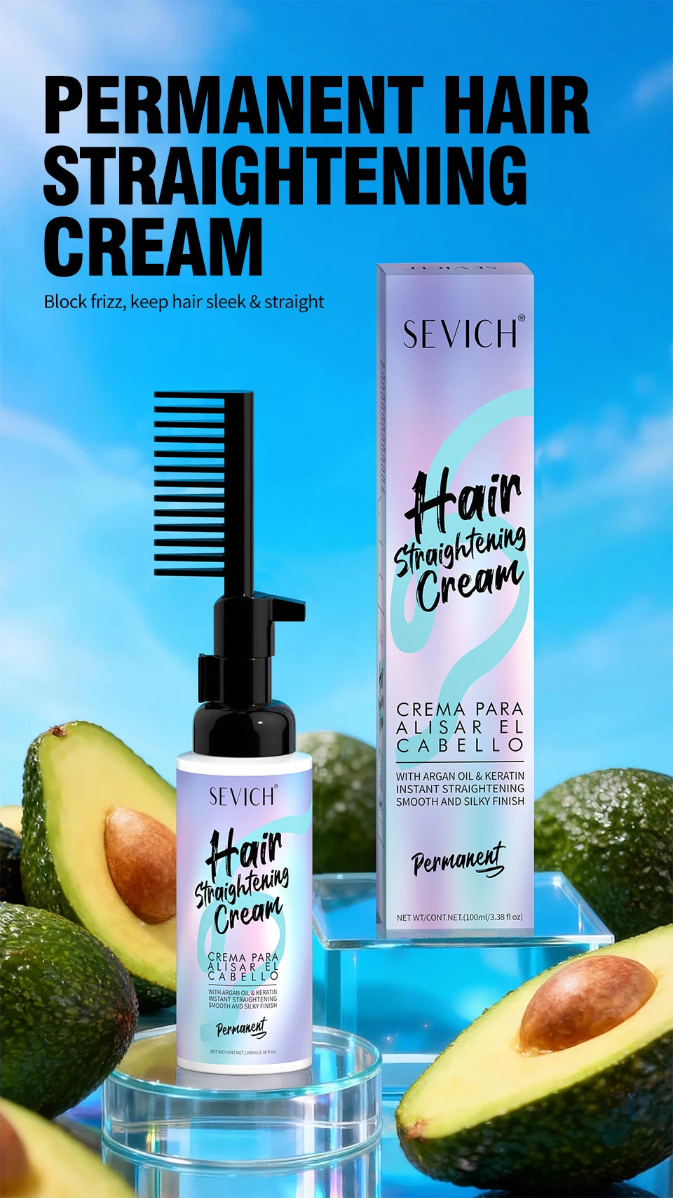 Keratin Hair Straightening Cream with Comb 100ml  Repair Damaged Frizzy Hair Soft Smooth Shiny Straightening Deep Moisturizing
