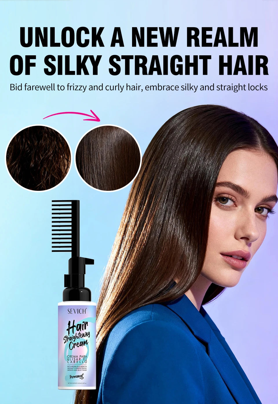 Keratin Hair Straightening Cream with Comb 100ml  Repair Damaged Frizzy Hair Soft Smooth Shiny Straightening Deep Moisturizing