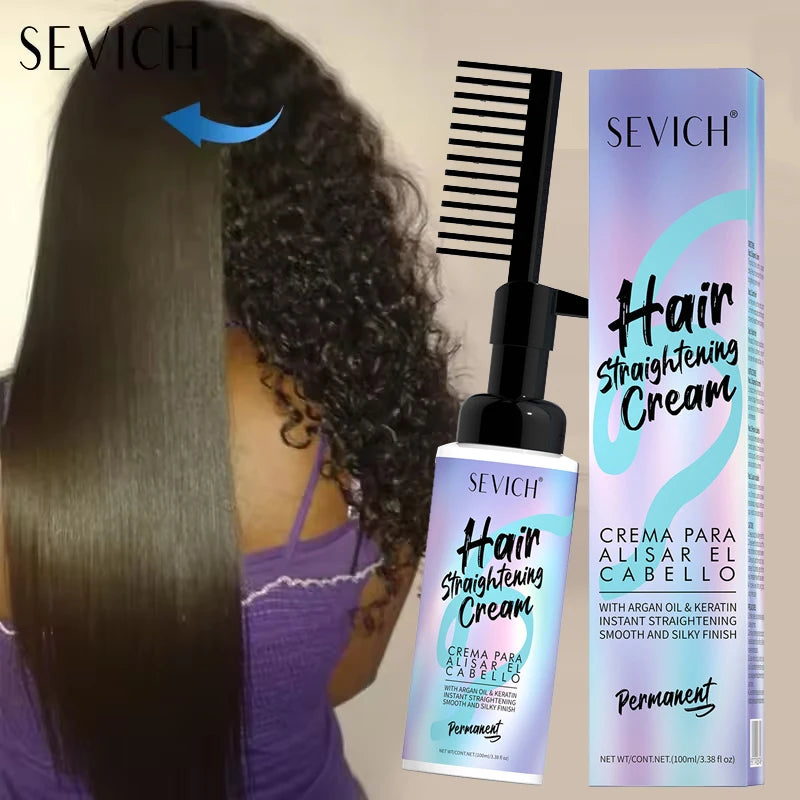 Keratin Hair Straightening Cream with Comb 100ml  Repair Damaged Frizzy Hair Soft Smooth Shiny Straightening Deep Moisturizing