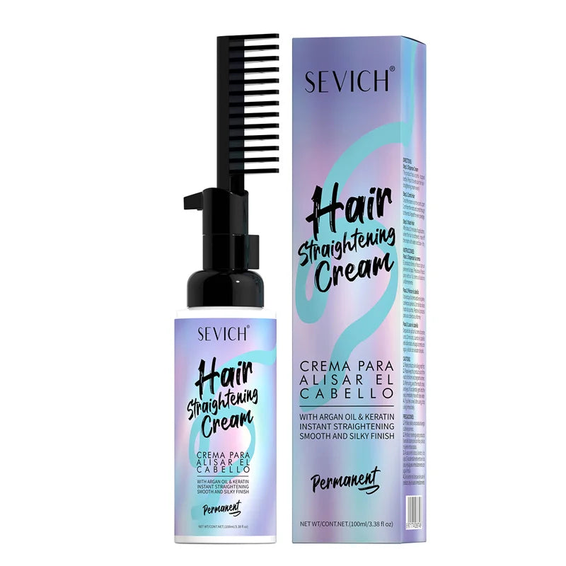 Keratin Hair Straightening Cream with Comb 100ml  Repair Damaged Frizzy Hair Soft Smooth Shiny Straightening Deep Moisturizing